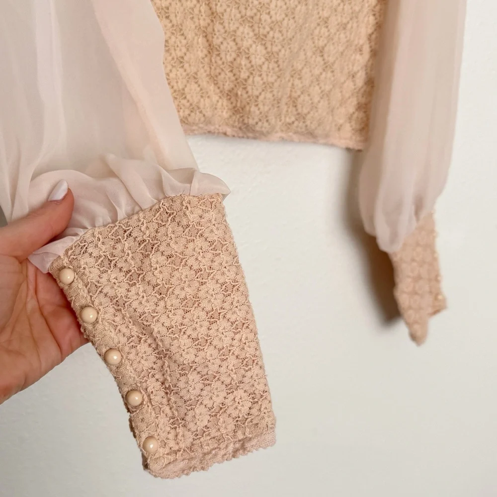 Free People Sheer Lace Blouse Fairycore Boho Romantic Crop Top